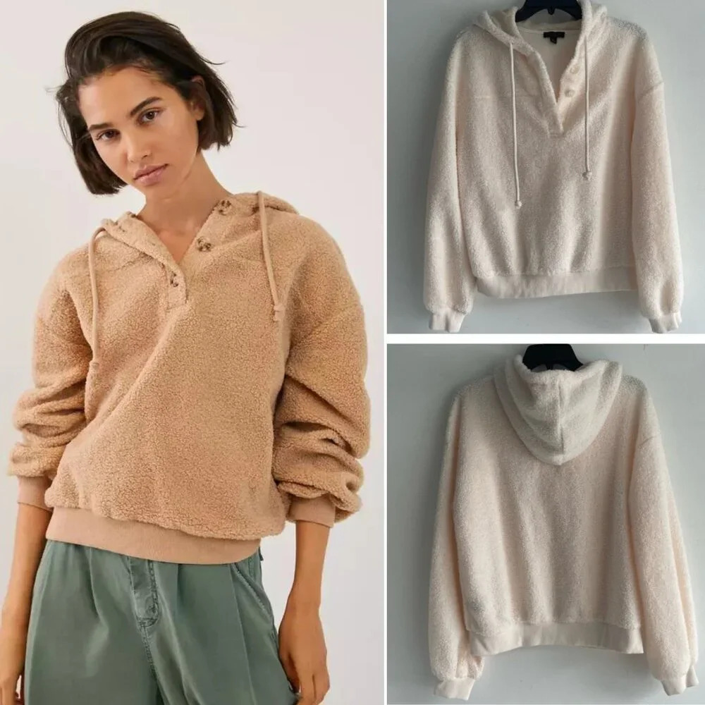 Current Air x Anthropologie Callan Cream Pullover Sherpa Hoodie 22445